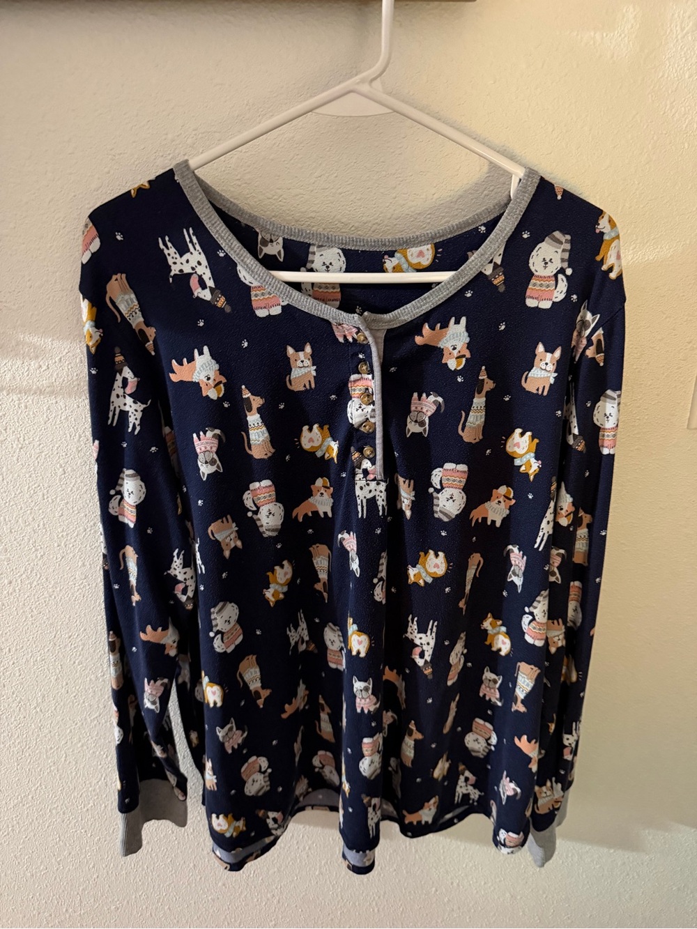 Women’s Navy Blue Animal-Print Long Sleeve 2-Piece Pajama/Lounge/Sleep Set
